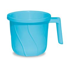 a blue plastic cup with handle on a white background