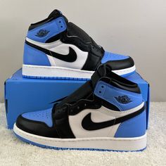 New Air Jordan 1 Retro High Og Gs Unc Toe Size 7y = Women’s 8.5 Color University Blue,Black White Leather Upper, Padded Tongue, Mesh Inner Lining, Rubber Outsole, Shoe Is A Gs 7y Equivalent To A Women’s 8.5 Brand New, Never Worn, With Box No Lid 100% Authentic Jordan Air Blue, Jordan Blue Shoes, Air Jordans Nike, Dark Blue Air Jordans, Shoes Women 2024, Blue High-top Jordan Shoes With Air Max Cushioning, Jordan 1 Blue And White, Air Jordans Blue, Blue Air Jordans