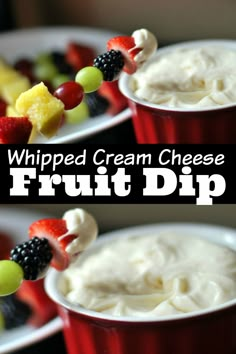 whipped cream cheese fruit dip in red cups