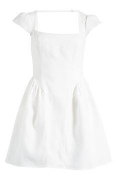 Made from breathable linen, this lightweight cap-sleeve dress with a flippy skirt features an elegant collarbone-framing neckline and comfortable smocked back. 34" length (size 8) Lined Back zip closure; adjustable back strap Square neck Cap sleeves 100% linen Machine wash, dry flat Imported Summer Dress With Fitted Bodice And Cap Sleeves, Elegant Cap Sleeve Mini Dress For Summer, Elegant Fitted Linen Dress With Square Neck, Elegant Fitted Linen Dress With Straight Neckline, Elegant A-line Linen Dress For Garden Party, Chic Linen Dress With Smocked Back, Classic Summer Dress With Smocked Back, Elegant Dress With Smocked Back And Short Sleeves, Summer Fit And Flare Dress With Pleated Back