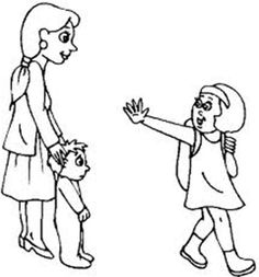 a woman and two children are pointing at each other