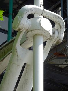 a close up view of a white metal structure