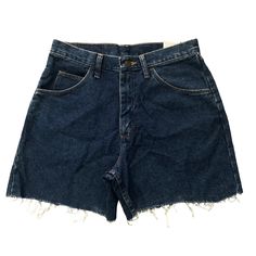 Size 30 Perfect Condition, Never Worn Before With Tags Not Stretchy Measurements: Waist 30 In. Rise 12 In. Inseam 5 In. Across Thigh 12 In Blue Retro Bottoms With Frayed Hem, Classic Blue Bottoms With Frayed Hem, Classic Dark Wash Mid-rise Jean Shorts, Retro Dark Wash Bottoms With Frayed Hem, Retro Denim Blue Bottoms With Frayed Hem, Wrangler Shorts, High Waisted Shorts, Jean Shorts, High Waisted