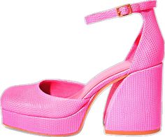 Feminine Pink Platform Heels, Chic Pink Block Heels With 4-inch Heel, Pink Formal Block Heels With Stacked Heel, Pink Block Heel With Heel Strap, Pink Block Heels With Heel Strap, Formal Pink Block Heels With Stacked Heel, Chic Spring Platform Block Heels, Chic Spring Block Heels With Platform, Chic Platform Block Heels For Spring