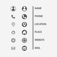 the different types of phone icons are shown in black and white, including one with an email