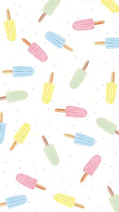 an ice cream pattern is shown in pastel colors on a white background with polka dots