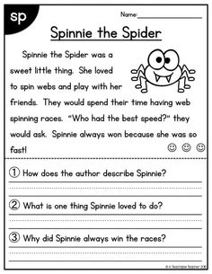 a printable worksheet for reading the spider