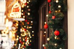 christmas decorations on the outside of a building - stock photo - images