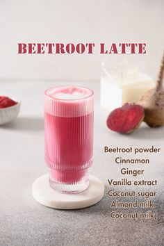 an advertisement for beetroot latte on the table