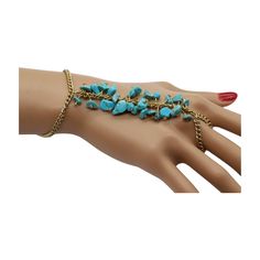 z138 Women Southwestern Stylish Fashion Jewelry Wrist Bracelet - Hand Chain Ring Connected Accessory Fashionista Style Day Or night, All Season Of The Year, Work Going Out To A Party Ladies Western Retro Bracelet Special Jewelry Look Style : Western fashion / Ethnic southwestern style jewelry Condition : Brand New Color : Gold metal chain links + turquoise blue beads Wrist Size: Adjustable size fits 7" - 9" Ring Size: One size fits all Elevate your style with our Women Southwestern Stylish Fashi Turquoise Multi-strand Hand Wrapped Jewelry, Festival Turquoise Hand-strung Jewelry, Turquoise Multi-strand Hand Wrapped Bracelet, Party Ladies, Southwestern Style Hand-strung Blue Bracelets, Bohemian Turquoise Hand-strung Bracelets, Hand Chain Bracelet, Retro Bracelet, Wrist Bracelet