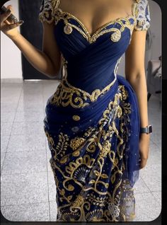 Beautiful dress African Wrapper Styles, Gold And Blue Prom Dress, Gold Asoebi Styles, Aseobi Design 2023, Aseobi Nigeria Lace Styles 2024, Aseobi Design, Blue Asoebi, Nigerian Traditional Dresses, Nigerian Dress Styles