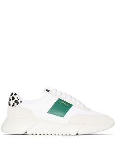 White and green leather Genesis Vintage Runner low top sneakers from AXEL ARIGATO featuring round toe, panelled design, front lace-up fastening, logo patch at the tongue, branded insole, contrasting heel counter, gold-tone logo lettering and ridged rubber sole. | Axel Arigato Genesis Vintage Runner low top sneakers Axel Arigato Genesis, Axel Arigato Shoes, Axel Arigato Sneakers, Leopard Print Heels, Axel Arigato, Outfit Inspired, Low Top Sneakers, Boot Bag, Vintage Runner