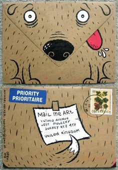 a brown envelope with a cartoon bear on it's front and back cover that says priority phontahe mail to ark