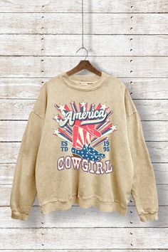 Cowgirl 1985 Washed Sweatshirt | JQ Clothing Co. Retro Cotton Sweatshirt For Fall, Retro Oversized Fall Sweatshirt, Oversized Retro Sweatshirt For Fall, Oversized Retro Sweatshirt, Vintage Style Oversized Sweatshirt, Retro Oversized Sweatshirt For Spring, Oversized Retro Sweatshirt For Spring, Retro Spring Sweatshirt With Graphic Print, Oversized Retro Crew Sweatshirt