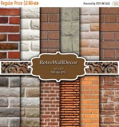 a collection of brick wallpapers in different colors and sizes, with the words retrowall