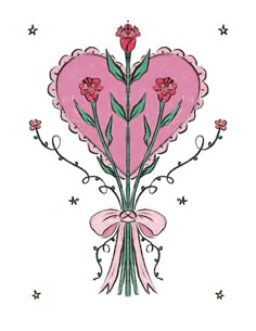 a pink heart with flowers on it