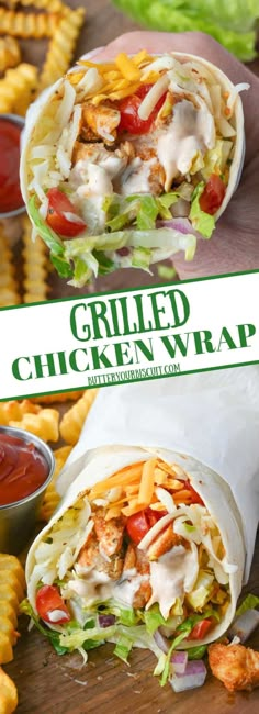 the chicken wrap is cut in half and ready to be eaten