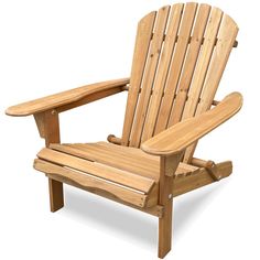 a wooden lawn chair sitting on top of a white background