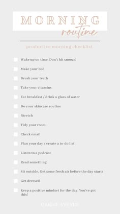 Morning Checklist, Morning Routine Productive, Morning Routine School, Daily Routine Planner, Morning Routine Checklist, Morning Routine Ideas, Productive Morning Routine, Routine Checklist, Healthy Morning Routine