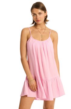 This cotton cover-up sundress is your go-to for beach or pool adventures with double-gauze fabric and a relaxed fit that offers cool comfort. 33 1/2" length ( size Medium) Unlined Scoop neck 100% cotton Hand wash, line dry Imported Casual Beach Dress For Poolside In Spring, Casual Spring Beach Dress For Poolside, Beachy Cotton Beach Dress For Summer, Spring Beach Dress In Flowy Cotton, Cotton Beach Dress For Summer, Spring Vacation Cotton Beach Dress, Cotton Beachwear Sundress For Day Out, Spring Vacation Beach Dress In Cotton, Flowy Cotton Beach Dress For Summer