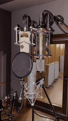 a recording equipment set up in front of a mirror