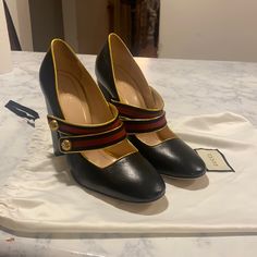 Like New, Heels Too Big For Me, It Was A Gift But They Don’t Fit Me Authentic 100% Gucci Leather Heels With 4-inch Heel, Designer Heels With Heel Strap For Work, Gucci Leather Heels With Sculpted Heel, Gucci Ankle Strap Heels For Office, Gucci Block Heels In Calf Leather, Gucci Ankle Strap Heels In Calf Leather, Gucci Block Heel Calf Leather Heels, Gucci Black Heels With Sculpted Heel, Gucci Calf Leather Block Heels