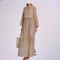 ** Most Luxurious Silk ** Maxi ** Striped ** Banded Waist ** Slits ** Made In Italy Size 40 It Is Exquisitely Made With Gorgeous Couture-Quality Detailing Approximate Measurements (Item Laying Flat) : Waist : 14.5" Hips : 19" Length : 43" Beige Skirt, Brunello Cucinelli, Womens Skirt, Silk, Couture, Women Shopping