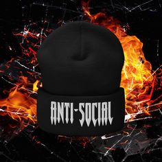 "Embrace your love for solitude with our anti social beanie! Perfect for fans of the gothic and alternative lifestyle, this beanie features bold \"anti social\" graphics that will turn heads. The warm and cozy fabric will keep you comfortable during those chilly days, while the eye catching design is sure to make you stand out. Whether you're exploring the city, hanging out with friends, or just lounging at home, this beanie is the perfect accessory for any outfit. So why blend in with basic beanies when you can show off your unique and unapologetic side with our anti social beanie? Get yours today and make a statement that's truly you. * 100% Turbo Acrylic * 12″ (30 cm) in length * Hypoallergenic  * Unisex style * Hand washable * For those who dare to be different" Fashion Dark Aesthetic, Beanie Streetwear, Aesthetic Goth, Fashion Dark, Fashion Goth, Wire Cuff, Unique Beanies, Streetwear Mode, Cuffed Beanie