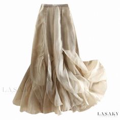 Lasaky - Chiffon Asymmetrical High-Waisted Pleated Skirt with Leaf Design and Feather Trim Ethereal Skirt, Chiffon Clothes, Chiffon Outfit, Chiffon Skirts, Stylish Skirts, Skirts Midi High Waisted, Spring Fabric, Mid Length Skirts, Chiffon Skirt