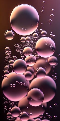 some bubbles are floating in the air on a black background with pink and purple hues