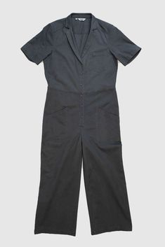 The Lou is quickly becoming a fan favorite after being added to our collection in last year. This is our utility-inspired take on an easy fitting jumpsuit. Made from unique textural fabric, it gives this simple design some dimension. Features thoughtful details like a segmented chest pocket (the perfect spot for a pen! Overalls And Sweater, American Express Credit Card, Utility Jumpsuit, Back Machine, Ethical Clothing, Navy And Green, Body Size, Free Clothes, Mens Socks