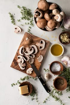 mushrooms and other ingredients on a cutting board