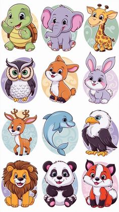 an animal sticker sheet with many different animals