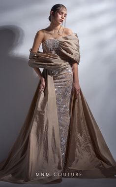 Pantone Metallic Shimmers, Off Shoulder Evening Gown, Mnm Couture, Off Shoulder Gown, Opera Gloves, Evening Dress Fashion, Ladies Gown, فستان سهرة, Dream Dresses