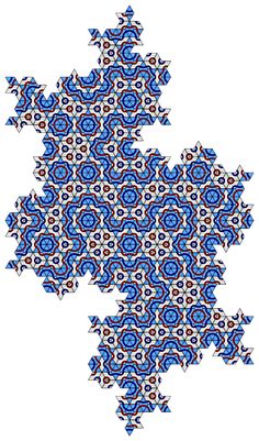 a blue and red pattern is shown in the shape of an abstract flower ornament