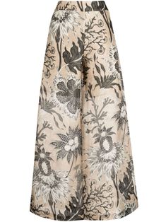 blush beige/dark grey silk blend floral print high-waisted semi-sheer overlay palazzo design straight hem Palazzo Design, Palazzo Designs, Palazzo Trousers, Zentangle Doodle, Beige Pants, Sheer Overlay, Gray Silk, Exclusive Fashion, Doors And Windows