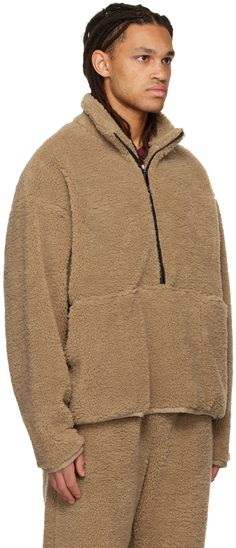 Sherpa fleece jacket. · Stand collar · Half-zip closure · Patch pockets · Elasticized hem and cuffs · Dropped shoulders · Full mesh lining Supplier color: Camel Fleece Jacket With Shorts Men, Brown Half-zip Winter Outerwear, Sherpa Fleece Jacket, Mens Fleece Jacket, The Frankie Shop, Frankie Shop, Oak And Fort, Bags For Men, Brown Jacket