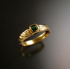 "This pretty wedding ring has a nice Victorian antique look. Set with a 4mm square natural Green Tourmaline. Set in 14k Yellow Gold The band is 4.5mm wide at the top and 1.25mm thick. Tapers down to 3mm wide at the bottom. Specify your ring size in a \"note to seller\" at check out." Gold Ring With Stone For Man, Vintage Rings For Men, Male Engagement Ring Gold, Vintage Mens Ring, Vintage Men’s Rings, Gem Stone Rings For Men, Masc Engagement Ring, Masculine Engagement Rings, Pretty Wedding Ring