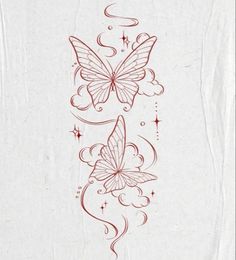 two butterflies on white paper with red ink