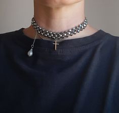 Necklace Details: Stainless Steel Curb Chain Silver Hematite Beads Stainless steel cross pendant Closure: Lobster claw Length: 36 cm (14'') + 5cm (2'') adjustable extender chain. It comes in a  gift box. Handmade in Turkey with love and care Thank you for visiting my store!