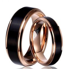 two black and rose gold wedding bands with the words soul men on it in front of them