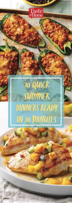 the cover of 30 quick summer dinners ready in 20 minutes, including chicken and zucchini