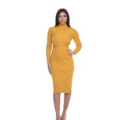 High Neck Mustard Sweater Dress With Waist Tie - Lookeble Everyday Streetwear, Long Sleeve Mesh Dress, Mustard Sweater, Gold And Black Dress, Bodycon Sweater Dress, Tie Sweater, Black Ruffle Dress, Velour Dress, Office Setting