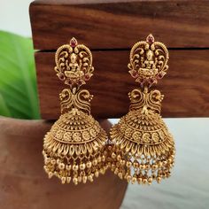 Drops Necklace, Temple Jewellery Earrings, Earrings Jhumka, Gold Temple Jewellery, Fashion Pic