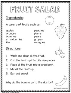 the fruit salad worksheet for kids to learn how to make them look like they are