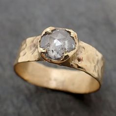 Fancy cut Salt and pepper Diamond Solitaire Engagement 18k yellow Gold – by Angeline Rustic Engagement Rings, Pepper Diamond Engagement Ring, Silver Metal Clay, Rustic Texture, Yellow Gold Wedding Ring, Pepper Diamond, Jewels Rings, Gold Wedding Ring, Ring Stacking