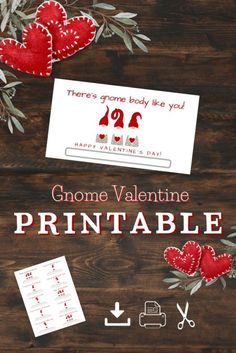 valentine's day party printables with red hearts and greenery on the table