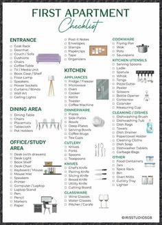 the first apartment checklist is shown in green and white