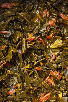 cooked collard greens in a pan ready to be eaten