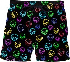 Alien Outline Swim Shorts by BigTexFunkadelic, available now!  #BigTexFunkadelic #swimshorts #spencers #rue21 #hottopic #alien #aliens #rainbow #swimwear #poolparty Multicolor Short Swimwear For Festival, Playful Black Beach Shorts, Multicolor Fun Swim Trunks For Summer, Fun Multicolor Swim Trunks For Summer, Playful Multicolor Swim Trunks For Swimming, Fun Multicolor Short Swim Trunks, Fun Multicolor Shorts For Beach, Multicolor Summer Swimwear For Music Festival, Rave Bottoms For Summer Music Festival